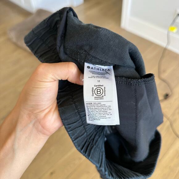 Athleta Cabo Linen 4" Drawcord Waist Pockets Shorts Black 12 - Picture 7 of 8